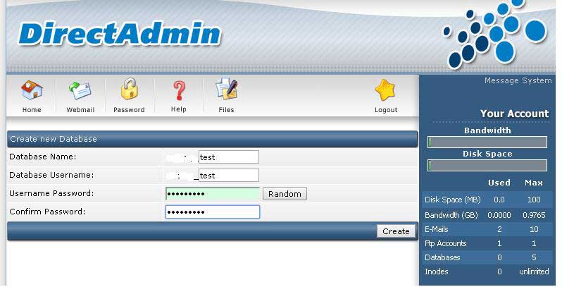 Tạo database với Direct Admin