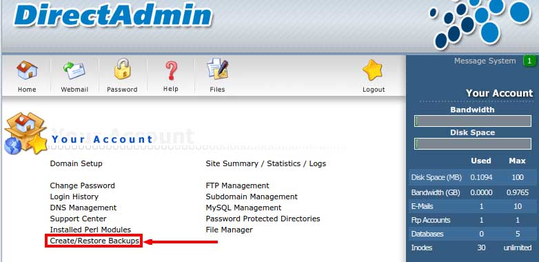 Sao lưu dữ liệu trong Direct Admin