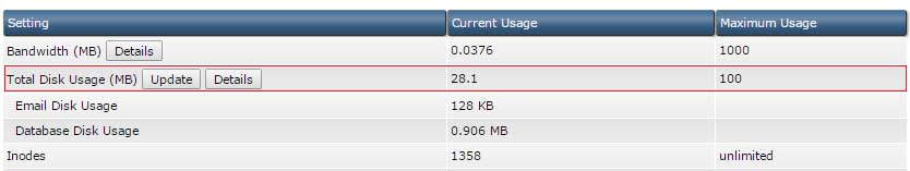 Xem và cập nhật thống kê dung lượng ổ cứng trên DirectAdmin