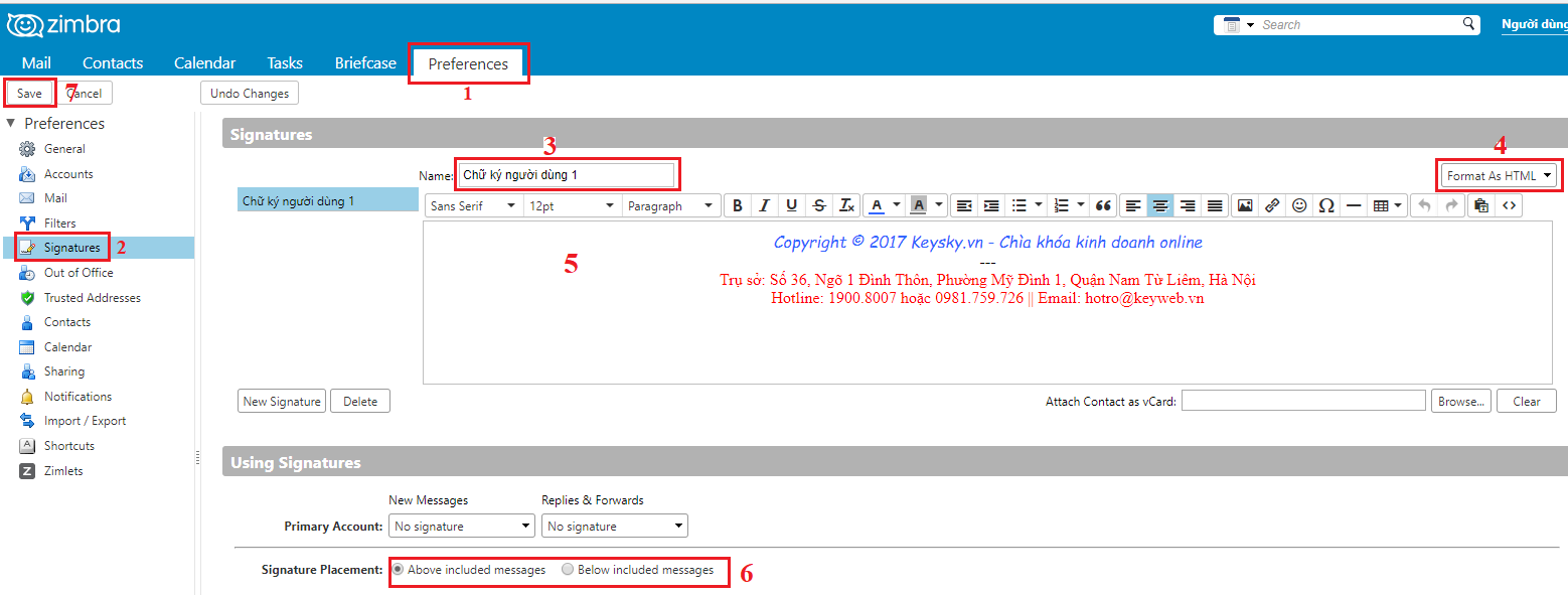 Hướng dẫn tạo, xóa chữ ký cho email trên webmail Zimbra