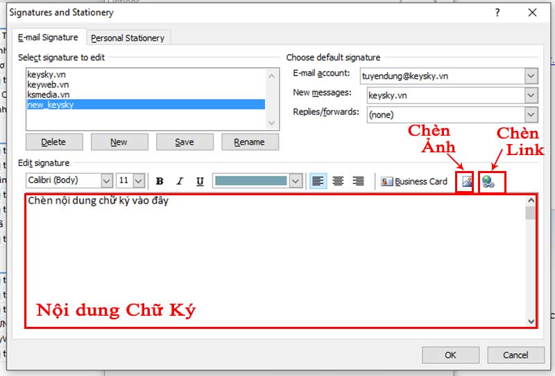 12-Hướng dẫn tạo chữ ký trên outlook - Thiết kế web Keyweb.vn